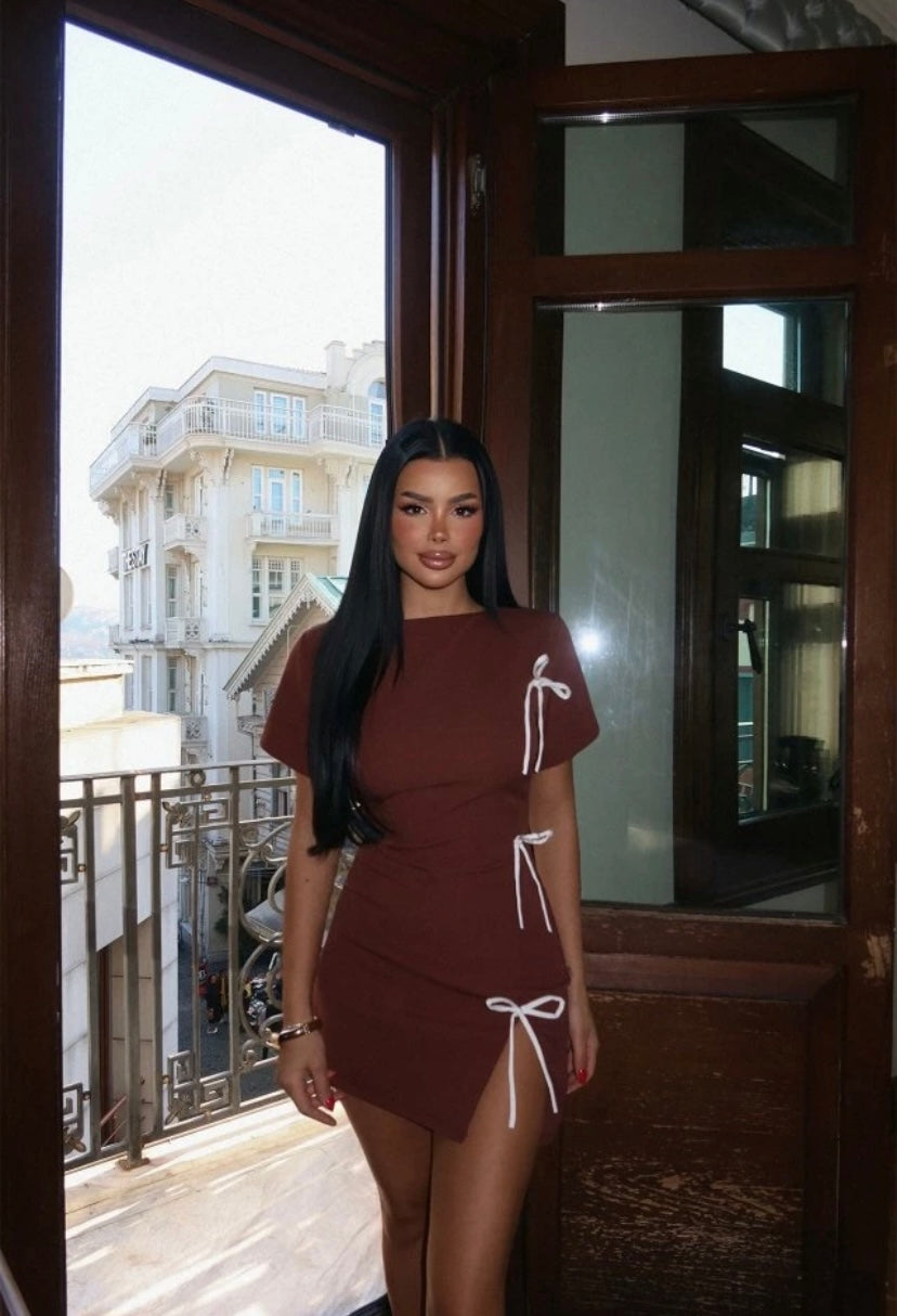 Brown bow dress