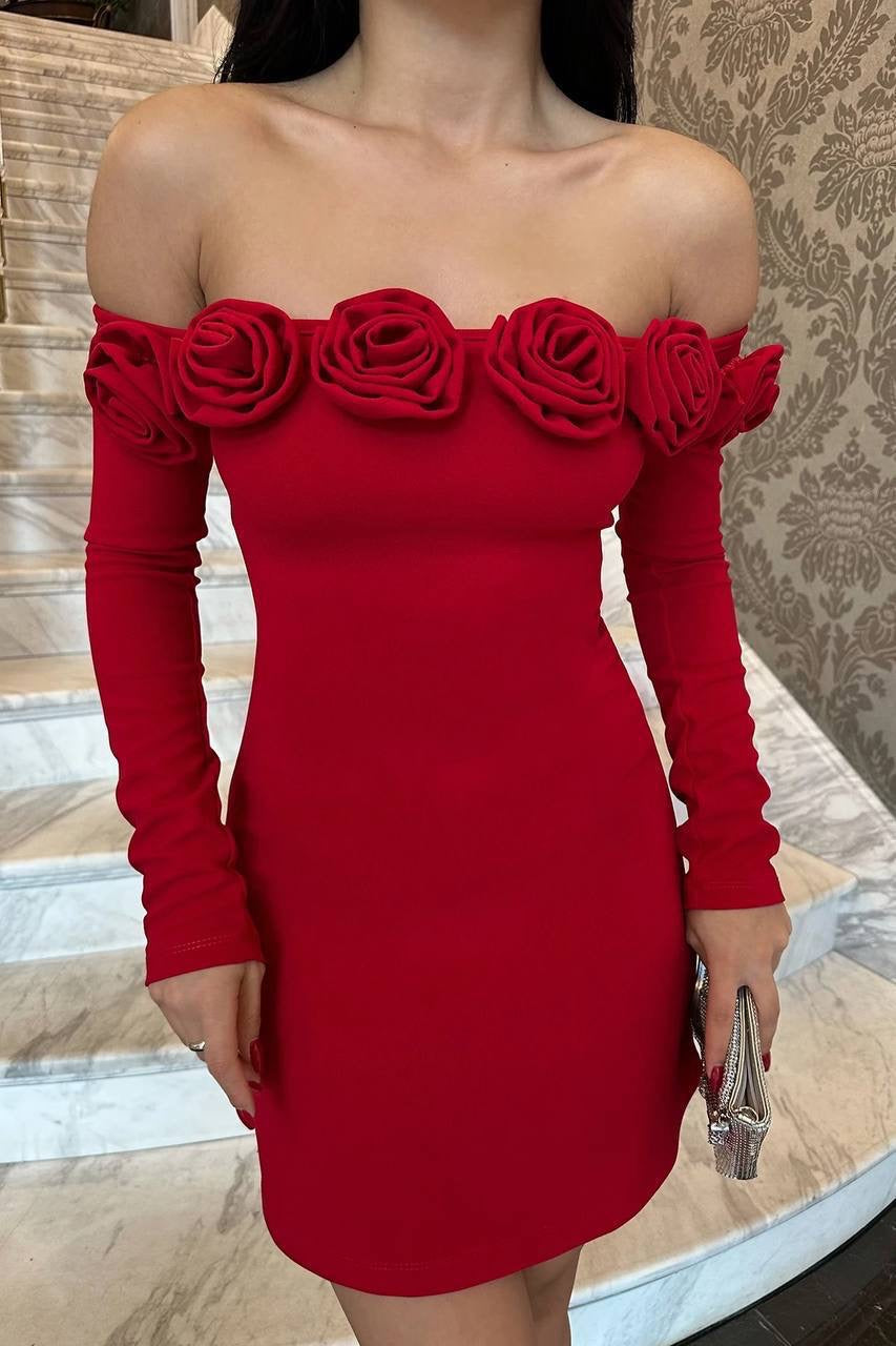 Red rose mini dress