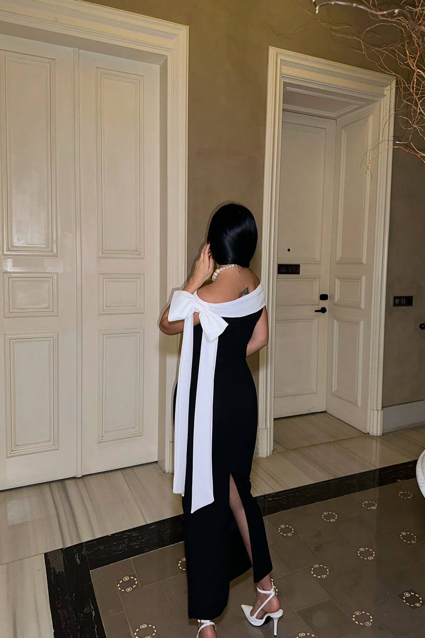 Black bow midi dress