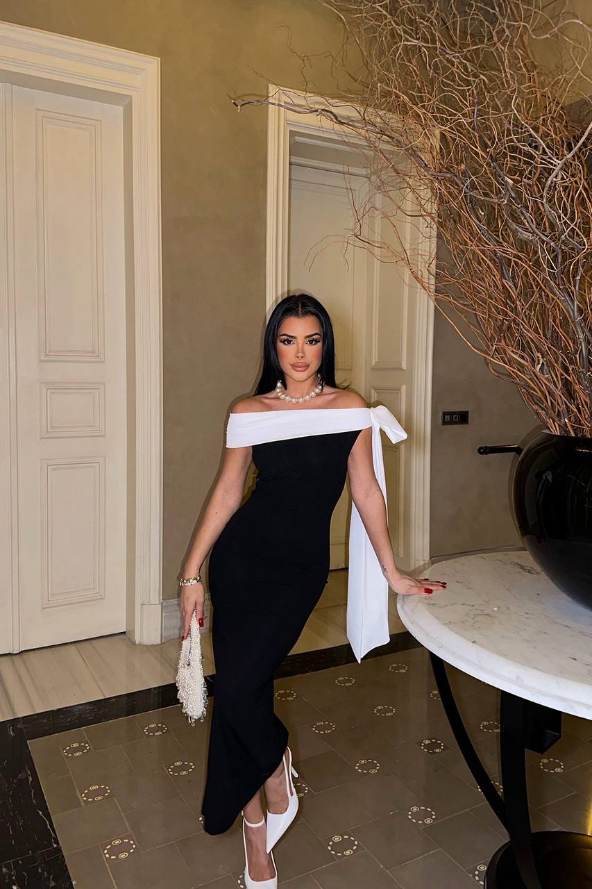 Black bow midi dress