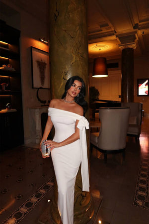 White bow midi dress